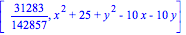 [31283/142857, x^2+25+y^2-10*x-10*y]